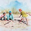 Gulli-Danda  -  a watercolour by Sukhpreet Singh